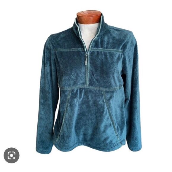 Athleta large emerald green mandarin collar half zip pullover fleece sweatshirt - Picture 1 of 7